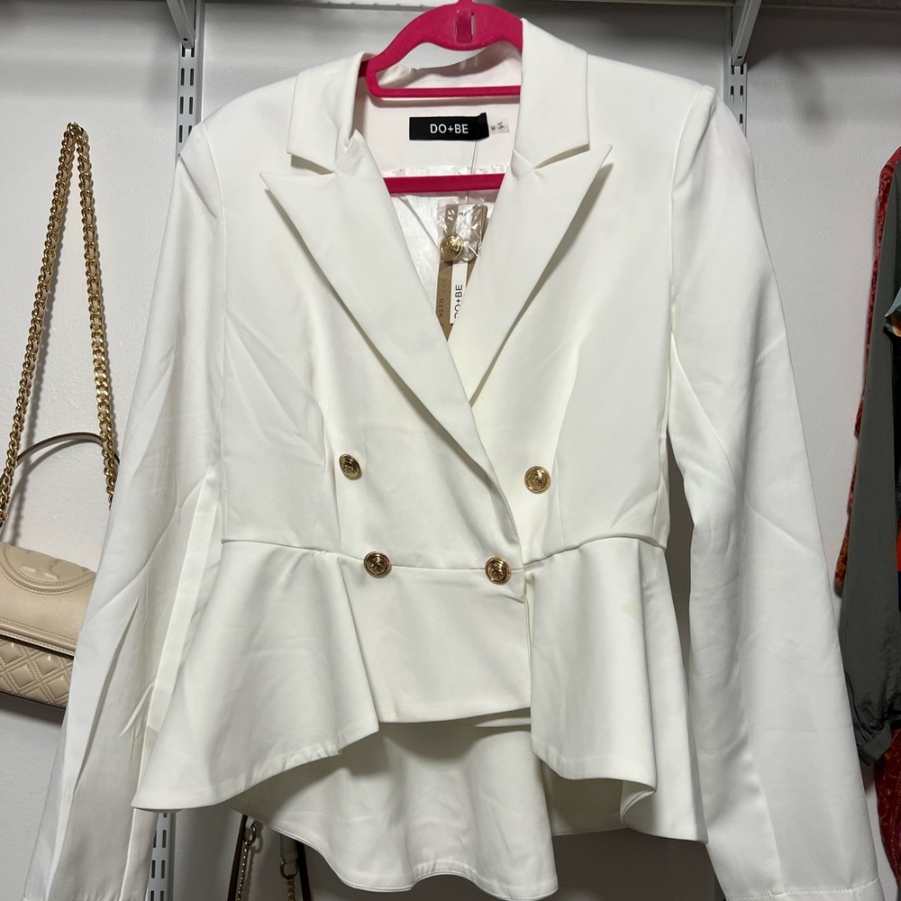 COPY - DO + BE white peplum blazer never worn with gold button detail.